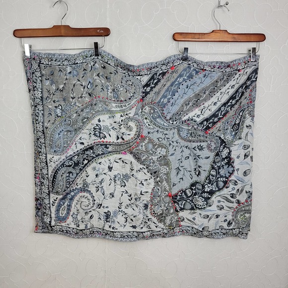 Womens Fashion Scarf One Size Blue Gray Infinity Paisley Floral Mandala Pattern - Picture 1 of 5